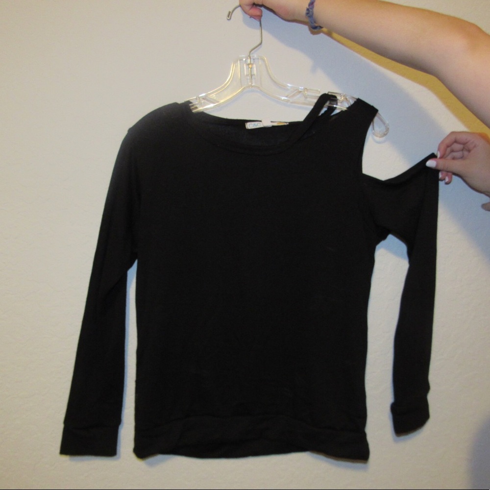 Black Long Sleeved Cold Shoulder Top